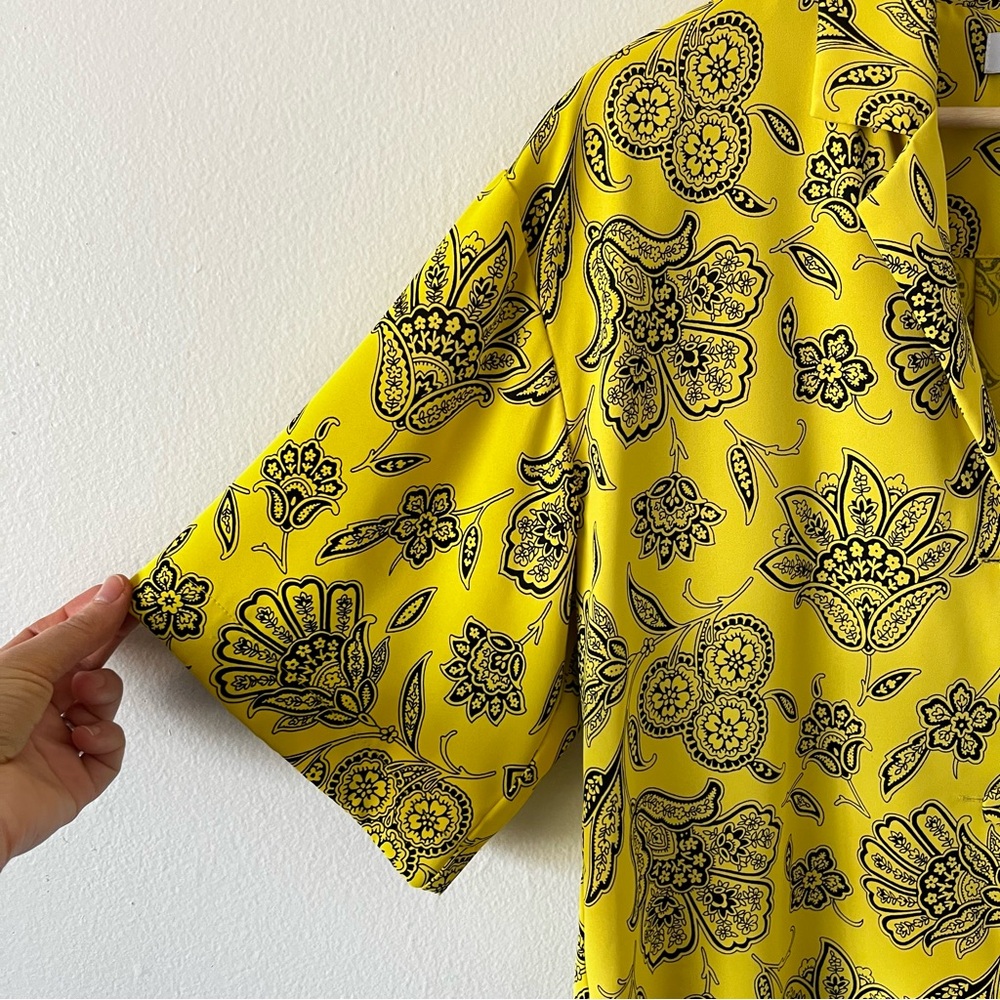 Saunders x RTR Rox Top Yellow Floral‎ Short Sleeve V-Neck Button Front size 0 - Picture 8 of 13
